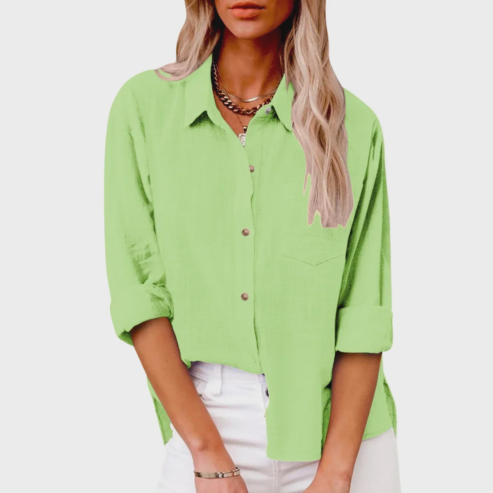 Dames Blouse met Lange Mouwen - Katoen Linnen Look