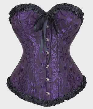 Victoriaans Jacquard Corset Top met Kant en Bloemenprint - Sexy Bustier voor Dames