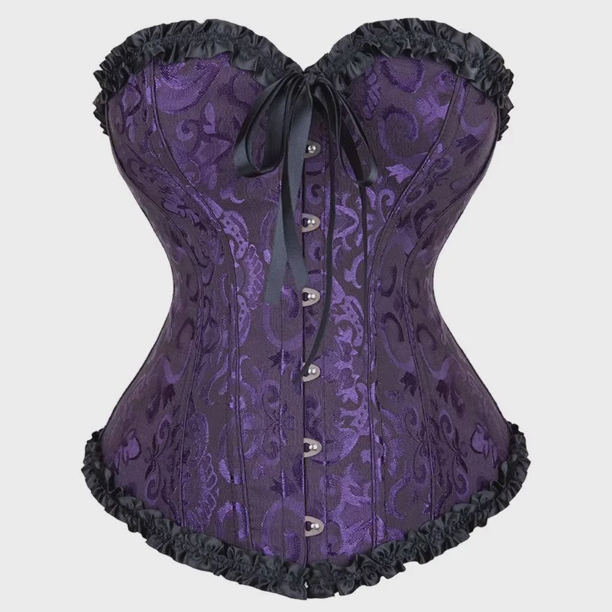 Victoriaans Jacquard Corset Top met Kant en Bloemenprint - Sexy Bustier voor Dames