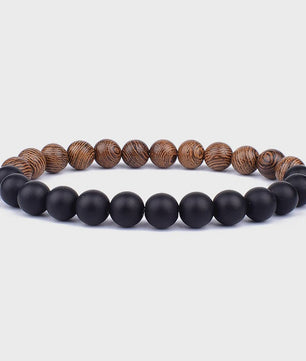 Natuursteen Armband Heren Dames - Lava & Hout Kralen 8mm