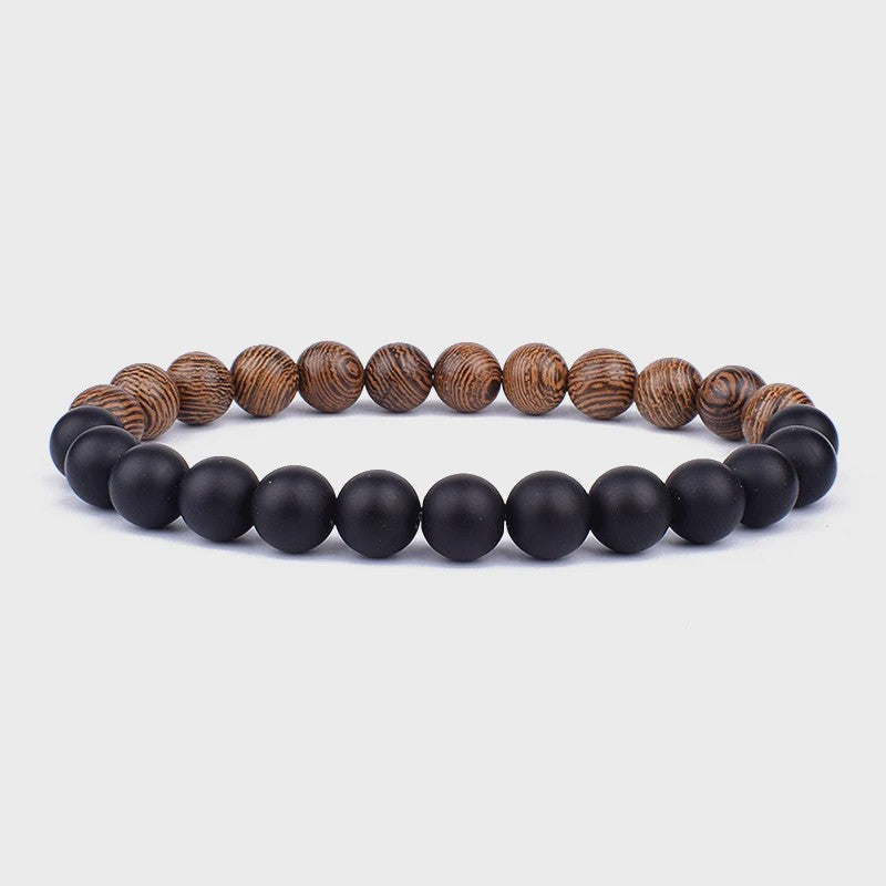 Natuursteen Armband Heren Dames - Lava & Hout Kralen 8mm