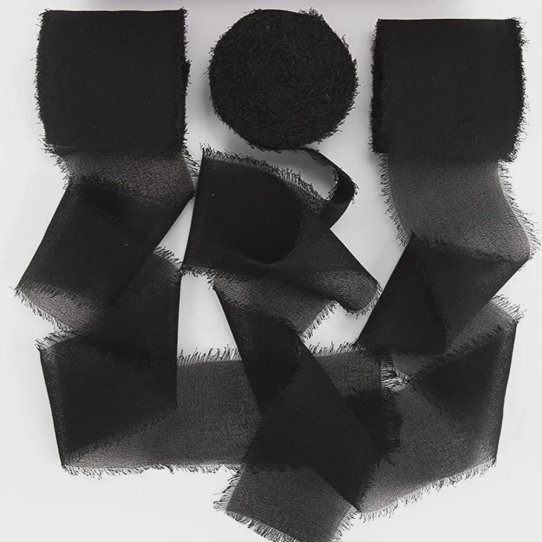 Handgemaakte Satijn Chiffon Lint Set - 3 Rollen van 5m met Rafeleffect voor Bruiloft, Cadeau & DIY Decoratie