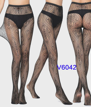 Dames Visnet Panty's met Jacquard Weefsel - Gothic Kant & Spider Net Stijl