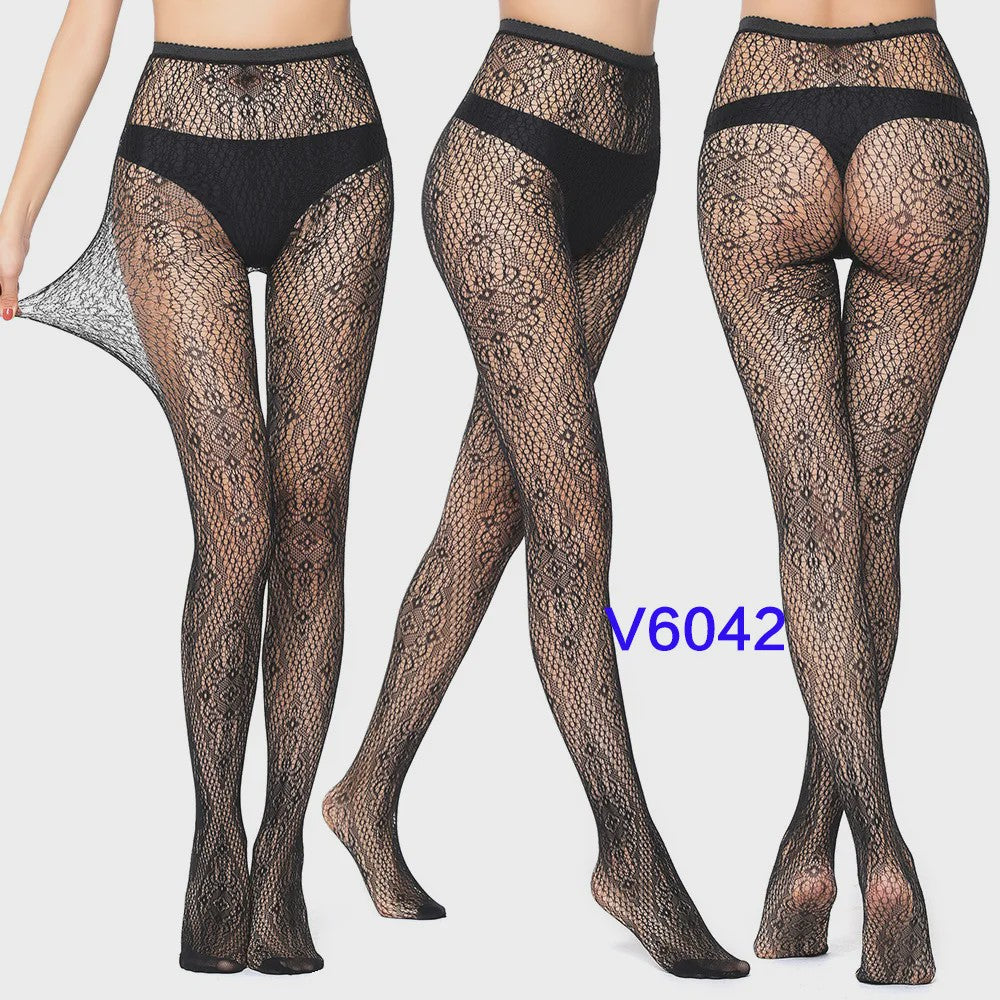 Dames Visnet Panty's met Jacquard Weefsel - Gothic Kant & Spider Net Stijl