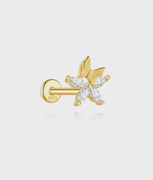 925 Sterling Zilveren Kolibrie Oorbellen Dames - 18K Goudkleurig Platte Achterkant Studs