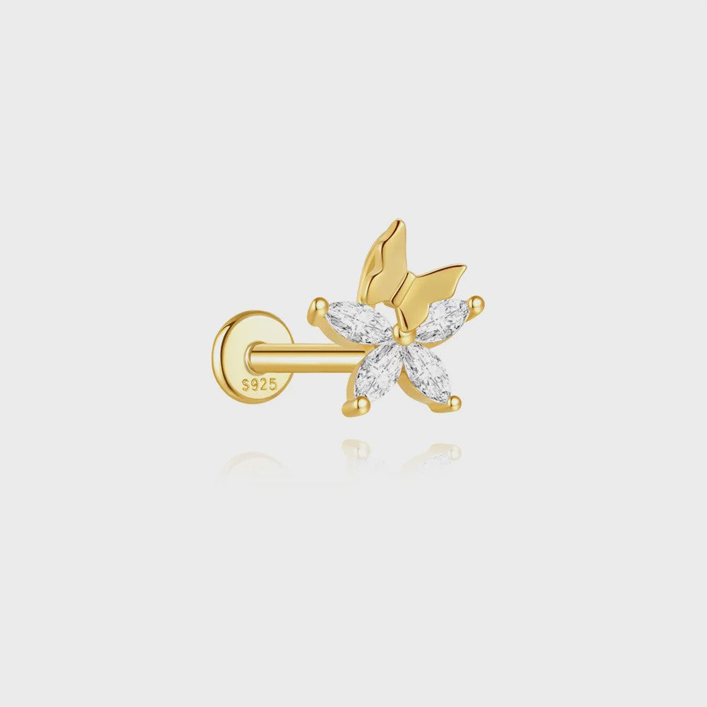 925 Sterling Zilveren Kolibrie Oorbellen Dames - 18K Goudkleurig Platte Achterkant Studs
