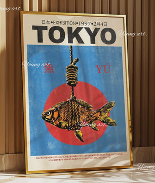 Japanse Koi Vis & Okinawa Vintage Poster - Japandi Wanddecoratie