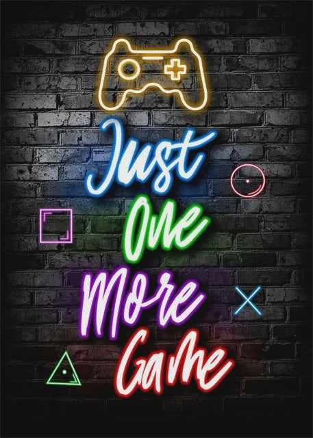 Gaming Neon Canvas Poster: Eat Sleep Game Repeat - Decoratie voor Gamer Kamer