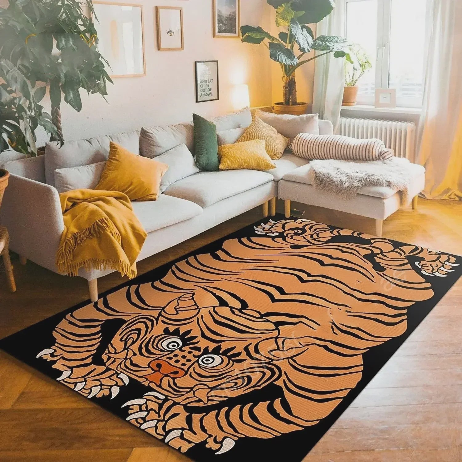 Bohemian Tibetaanse Tijger Vloerkleed - Antislip Decoratief Kleed voor Woonkamer & Slaapkamer