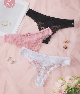 3-Pack Dames Strings van Kant en Mesh - Sexy Transparant Ondergoed