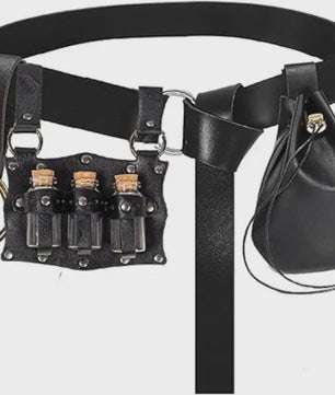 Middeleeuwse Riem Set met Magische Flesjes en Buidel - Halloween Kostuum Prop