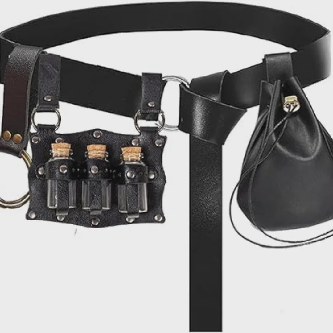 Middeleeuwse Riem Set met Magische Flesjes en Buidel - Halloween Kostuum Prop