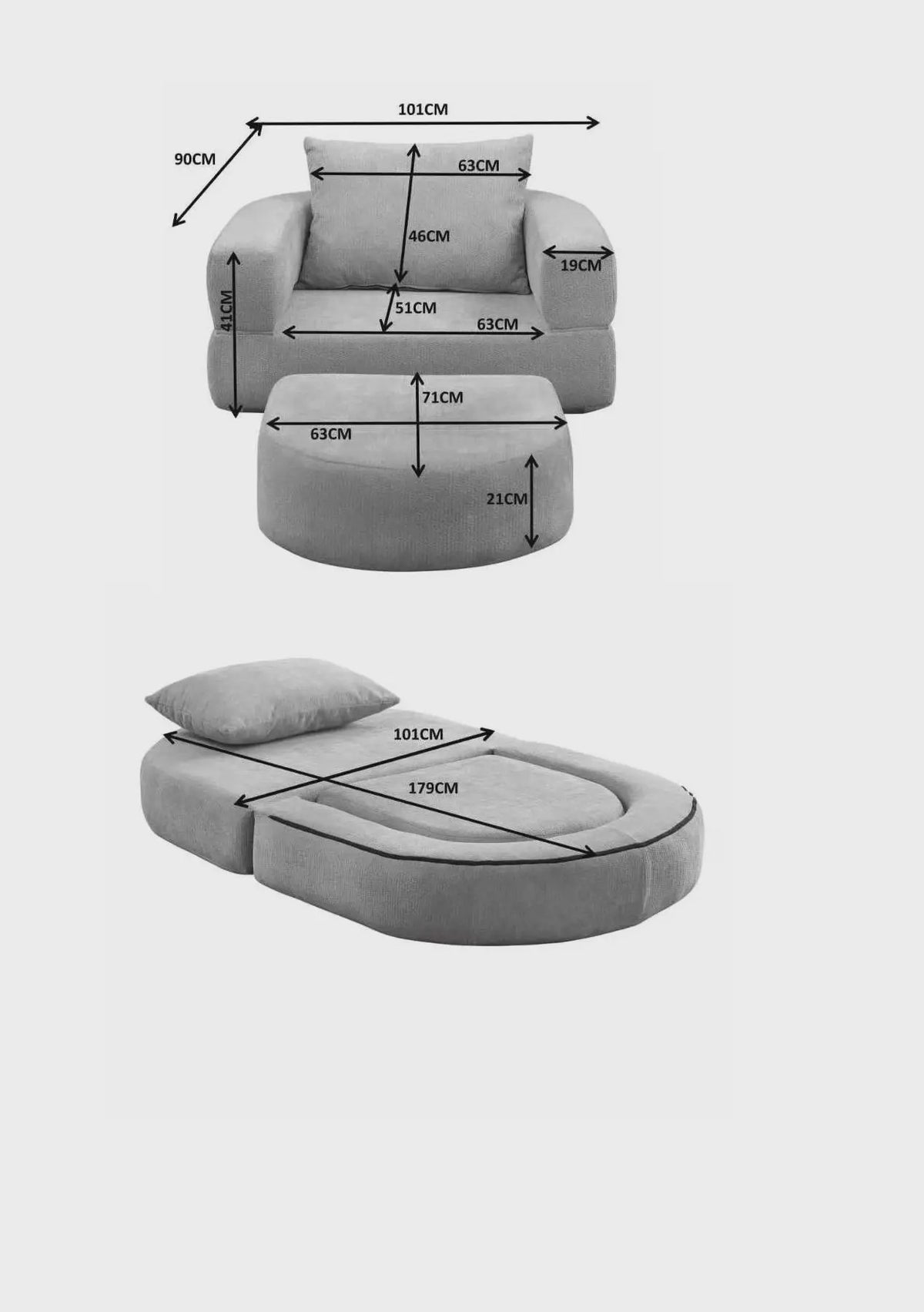 Modulaire Slaapbank Futon Fauteuil met Kussen - Compact en Multifunctioneel