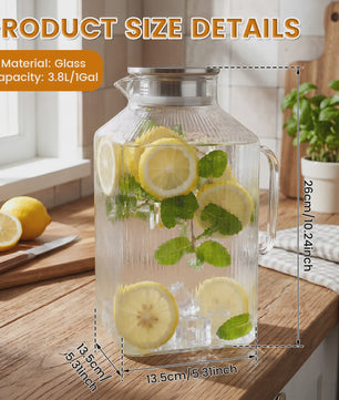 Glazen Kan 3.8L met Deksel & Borstel - Hittebestendig Borosilicaatglas voor Warme & Koude Dranken