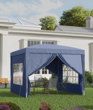 Outsunny Partytent 3x3m met 4 Afneembare Wanden en Draagtas - Blauw