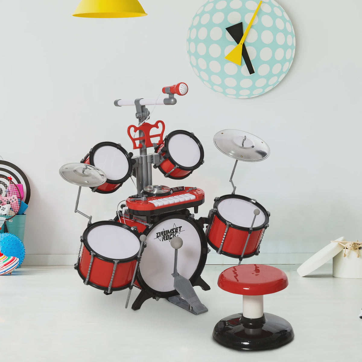 Homcom Children's Jazz Drum Set Electronic Keyboard Microphone +3 Years
