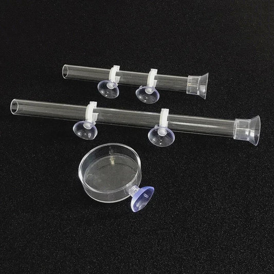 Transparante Acryl Voederbuis met Schotel voor Aquarium - Voerdispenser voor Vissen, Garnalen en Slakken