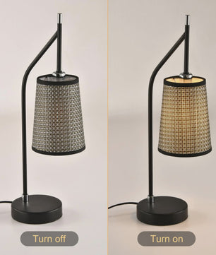 Retro Vintage Tafellamp Zwart met Beige Stofkap - Sfeervolle Verlichting voor Slaapkamer & Woonkamer