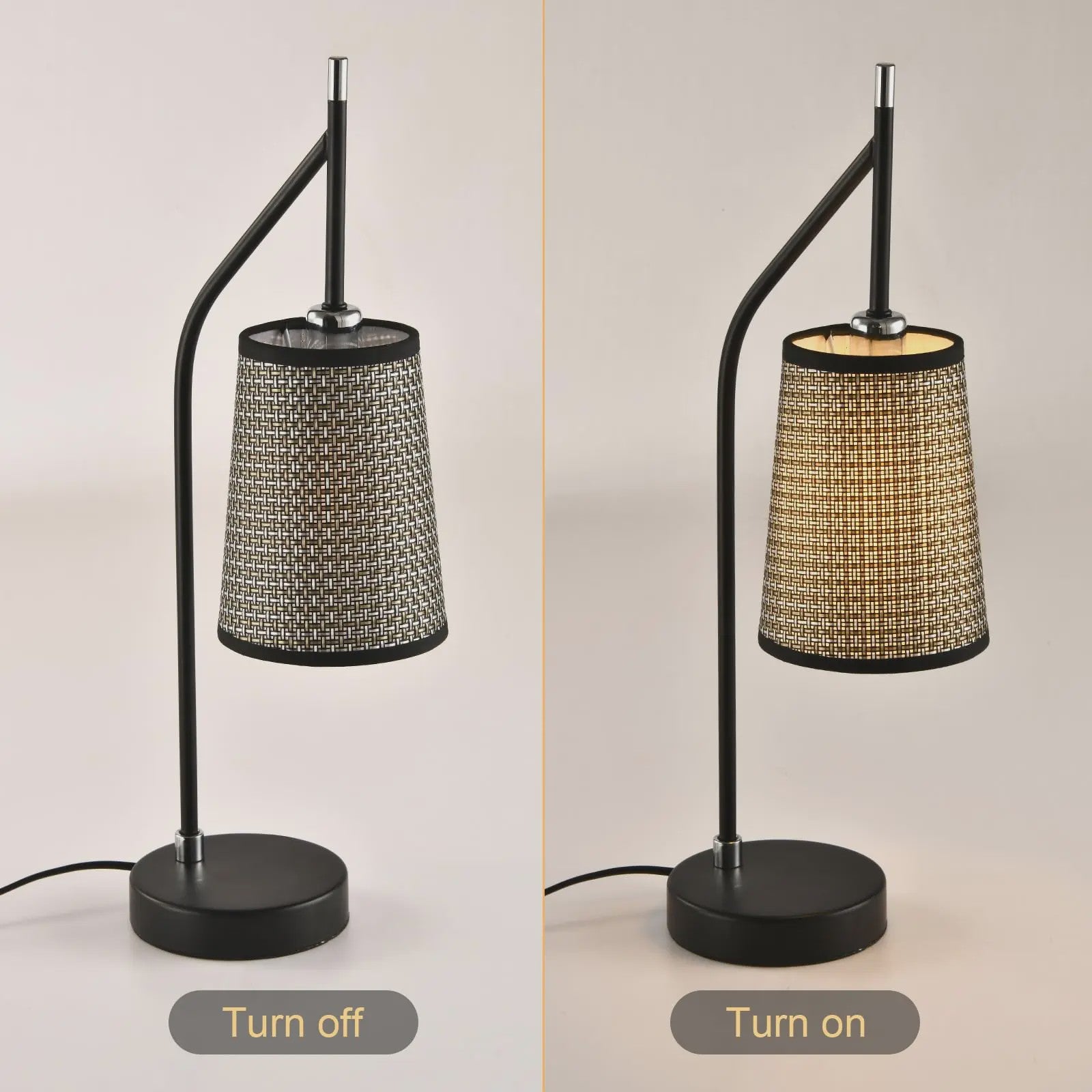 Retro Vintage Tafellamp Zwart met Beige Stofkap - Sfeervolle Verlichting voor Slaapkamer & Woonkamer