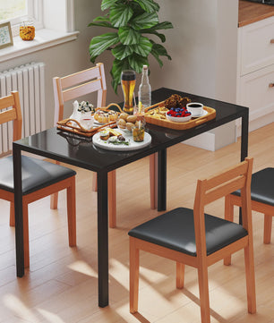 HOMCOM Rechthoekige Eettafel voor 4 Personen - 120x60x75 cm - Keukentafel met Gehard Glazenblad en Stalen Poten