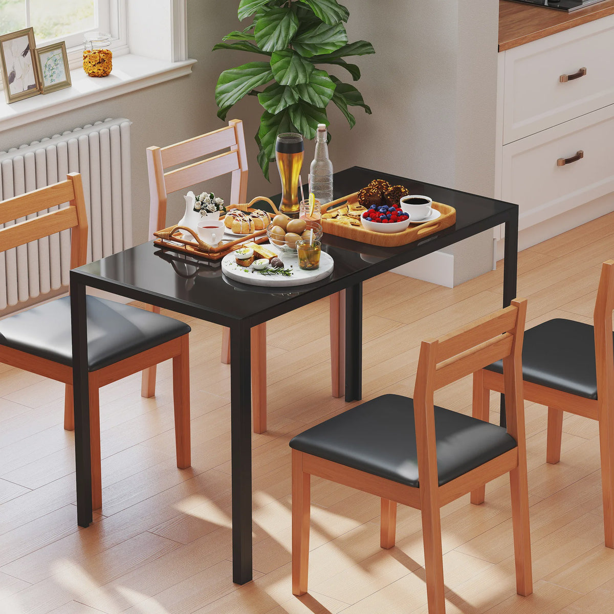HOMCOM Rechthoekige Eettafel voor 4 Personen - 120x60x75 cm - Keukentafel met Gehard Glazenblad en Stalen Poten
