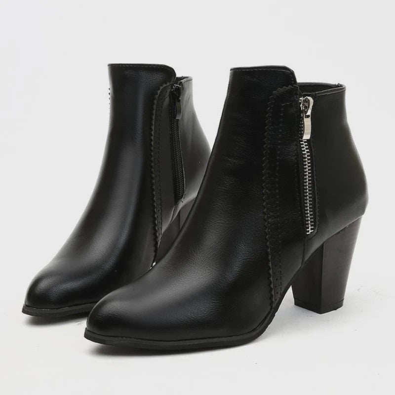 Dames Enkellaarsjes met Blokhak en Rits - Comfortabele Casual Schoenen Herfst 2024