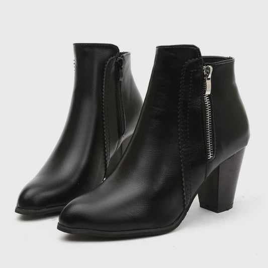 Dames Enkellaarsjes met Blokhak en Rits - Comfortabele Casual Schoenen Herfst 2024