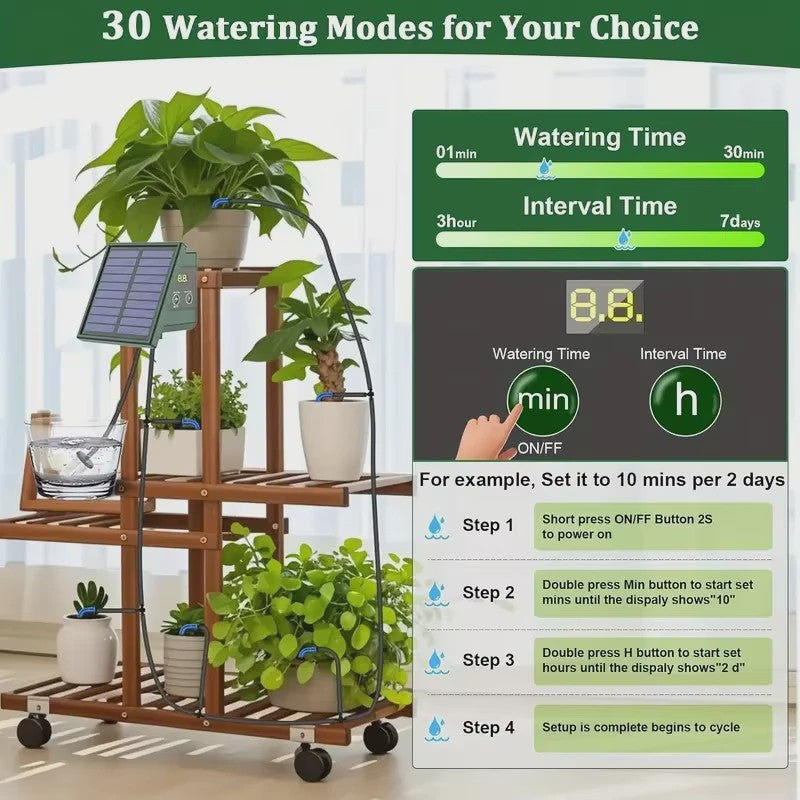Automatische Druppelsysteem Timer met Zonnepaneel en Waterniveau Alarm - Ideaal voor Tuin en Potten