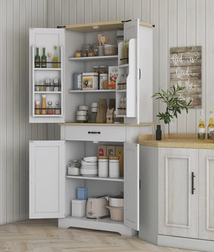HOMCOM Keuken Buffetkast met 4 Deuren, Lade en 6 Verstelbare Planken - Wit 181 cm