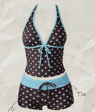 Dames Polka Dot Tankini Set - 2-Delig met Halter V-hals Top en Shorts