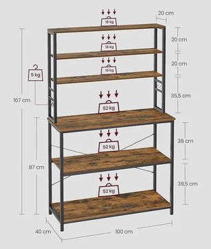 Industrieel Keukenrek met 6 Haken - 40x100x167 cm - Stijlvolle Keukenopberger