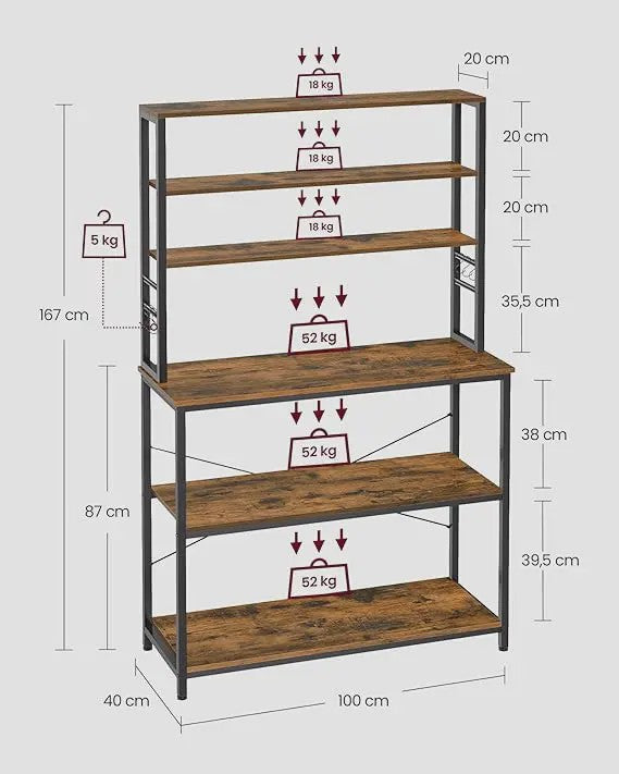 Industrieel Keukenrek met 6 Haken - 40x100x167 cm - Stijlvolle Keukenopberger