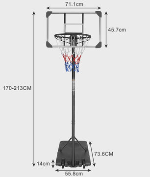 Draagbare Basketbalpaal Verstelbaar 170-213 cm met Wielen - Indoor & Outdoor