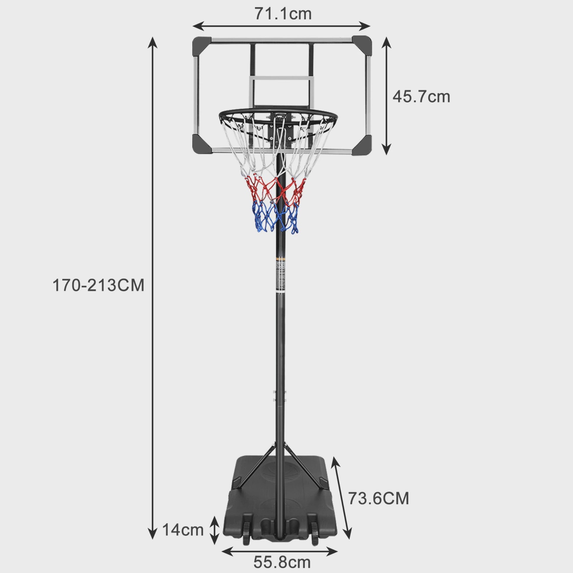 Draagbare Basketbalpaal Verstelbaar 170-213 cm met Wielen - Indoor & Outdoor