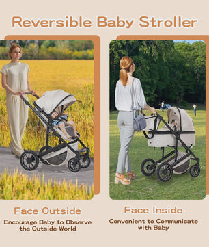 Luxe 3-in-1 Baby Kinderwagen: Hoge Landingsbaan Aluminium Frame, Inklapbaar, Reiswieg & Autostoel