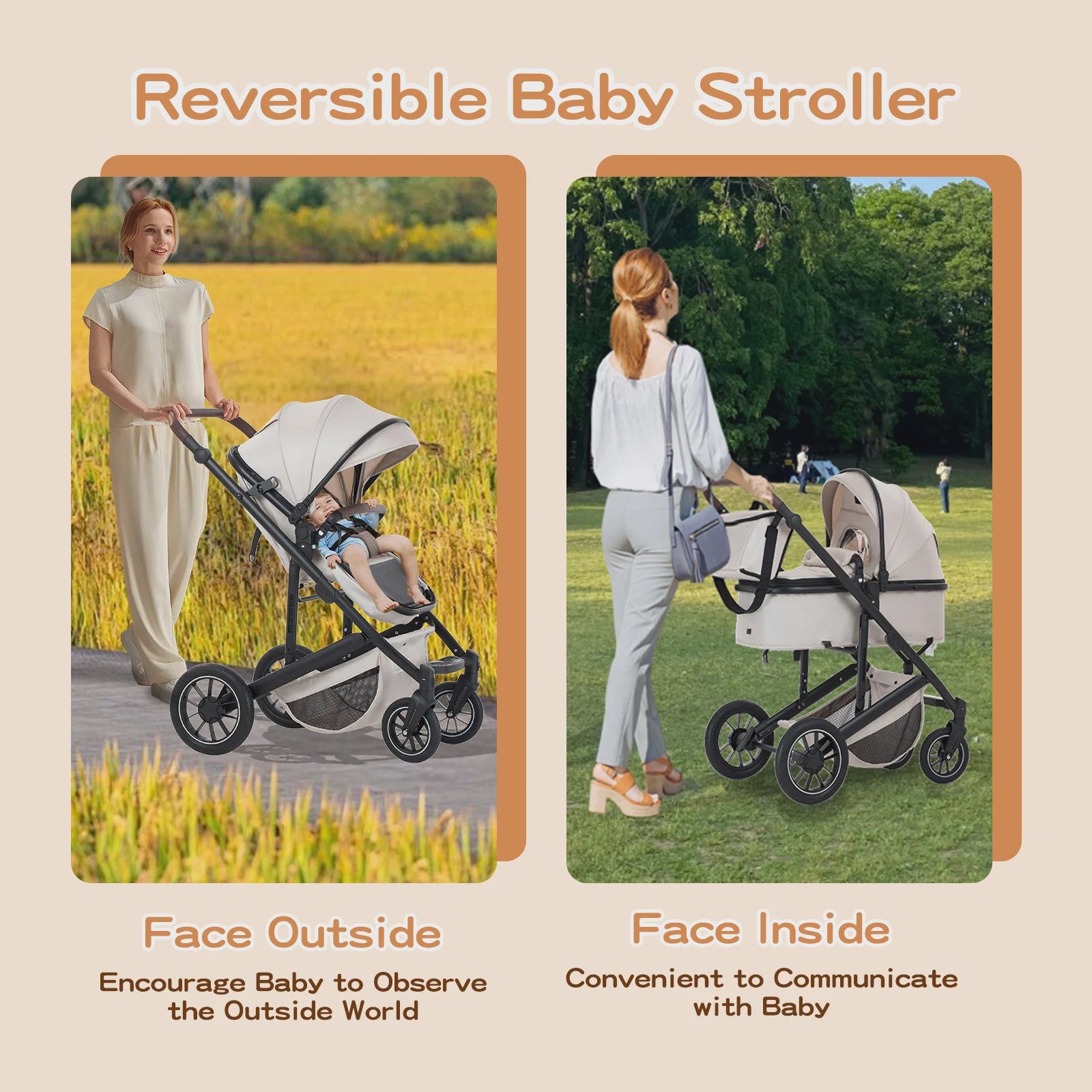 Luxe 3-in-1 Baby Kinderwagen: Hoge Landingsbaan Aluminium Frame, Inklapbaar, Reiswieg & Autostoel