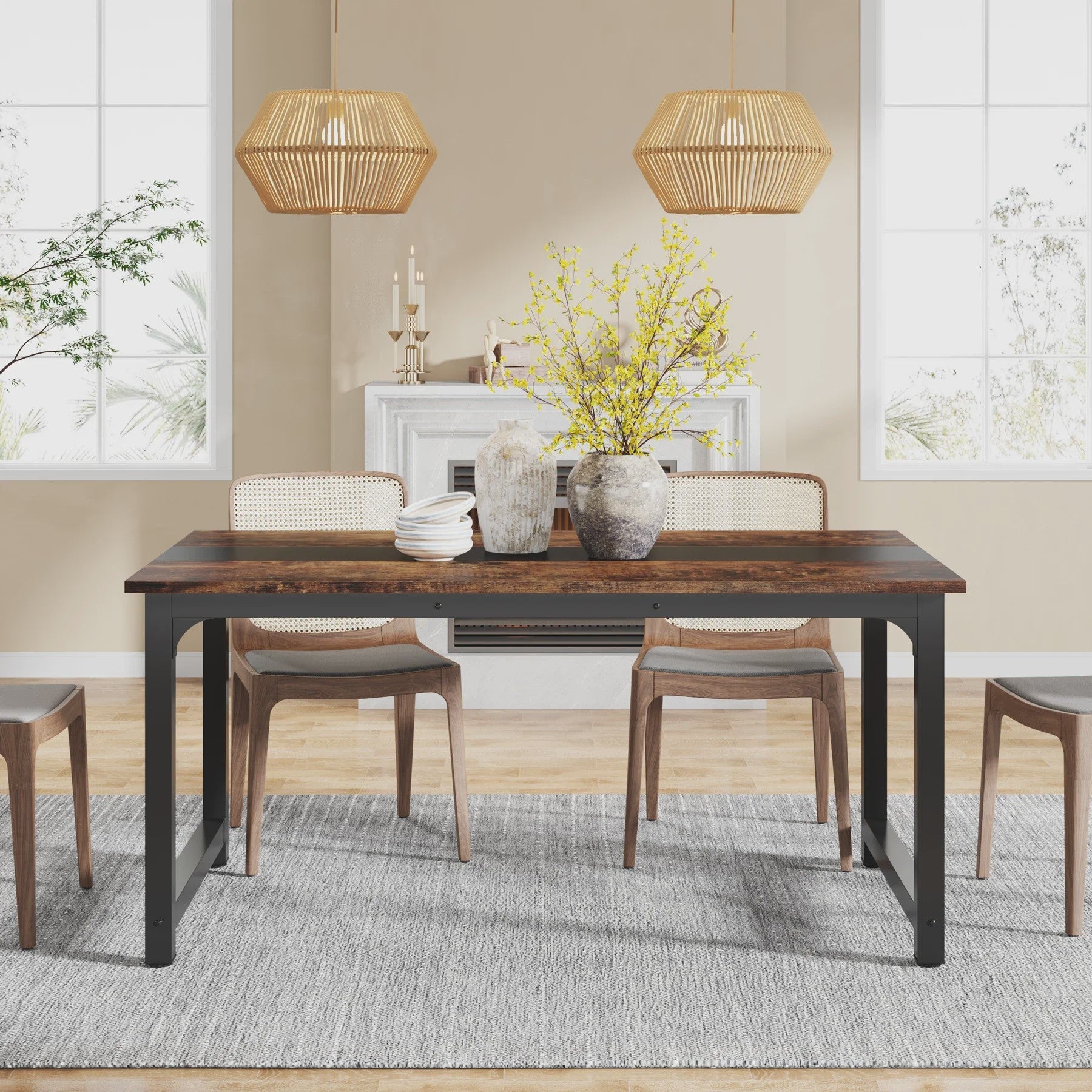 Industriële Eettafel 6-8 Personen - 160x80 cm - Rustiek Hout & Metaal