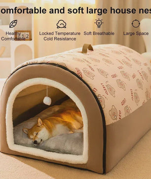 Warm Hondenhuis met Afneembaar Bed - Zacht & Antislip Slaapnest voor Hond of Kat
