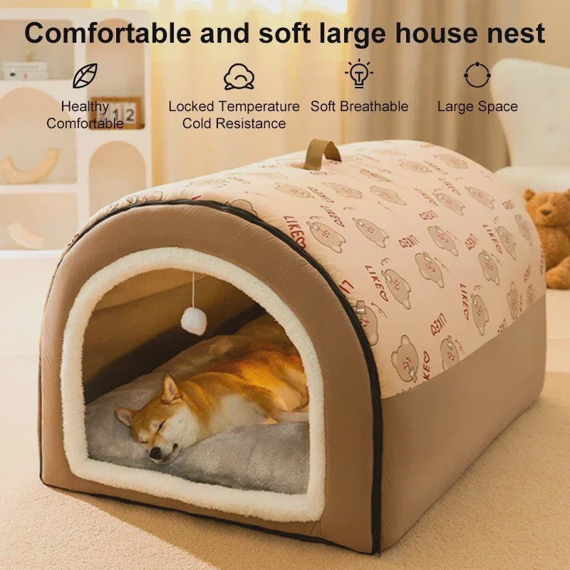 Warm Hondenhuis met Afneembaar Bed - Zacht & Antislip Slaapnest voor Hond of Kat