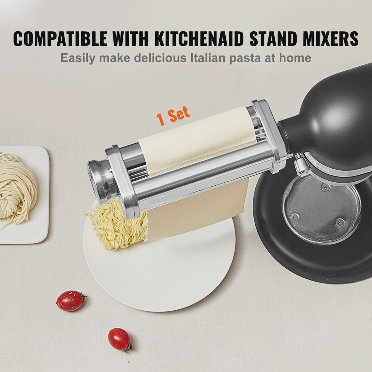 Pastaroller Opzetstuk voor KitchenAid Stand Mixer - Roestvrij Staal, Maak Zelf Verse Pasta