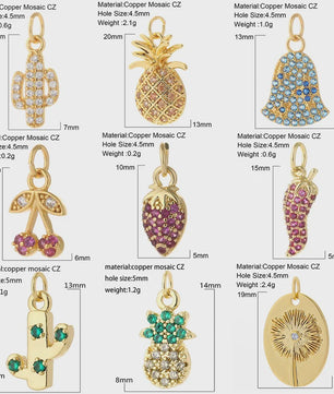 Gouden Bedeltjes voor Sieraden Maken: Cactus, Kers, Paddenstoel, Bloem & Fruit