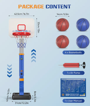 Verstelbare Kinder Basketbalring met Standaard en 4 Ballen - Indoor & Outdoor Speelplezier