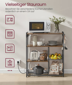 Keukenrek met Stopcontacten, 2 Metalen Manden en Magnetronplank - Industrieel Design