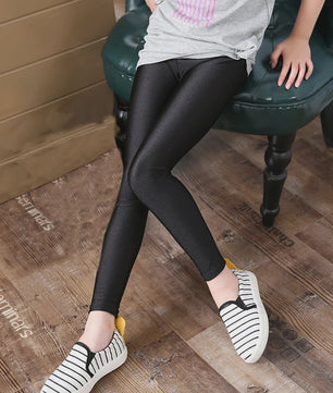 2-14 Years Girls Skinny Long Pants Shiny Black White Pink Children Bottoms Leggings Kids Elastic Trousers All-matches Leggings