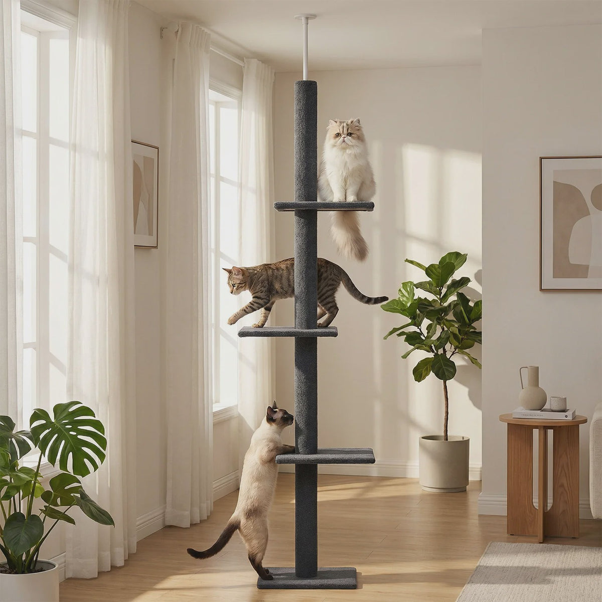 Verstelbare Plafond Kattenboom met Krabpalen - Klimtoren voor Binnen
