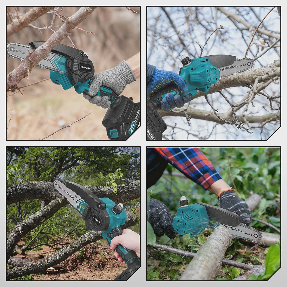 YOFIDRA 6-Inch Snoerloze Elektrische Kettingzaag - Krachtig Snoeien & Houtkloven (21V Batterij)