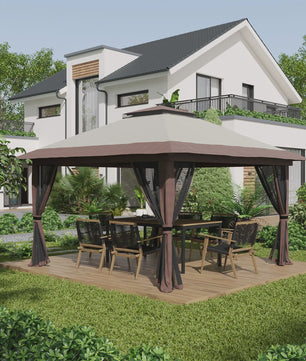 Outsunny Pop-Up Tonnelle 4x4m Beige - Dubbel Dak, UV-bescherming 50+ & Muggennetten