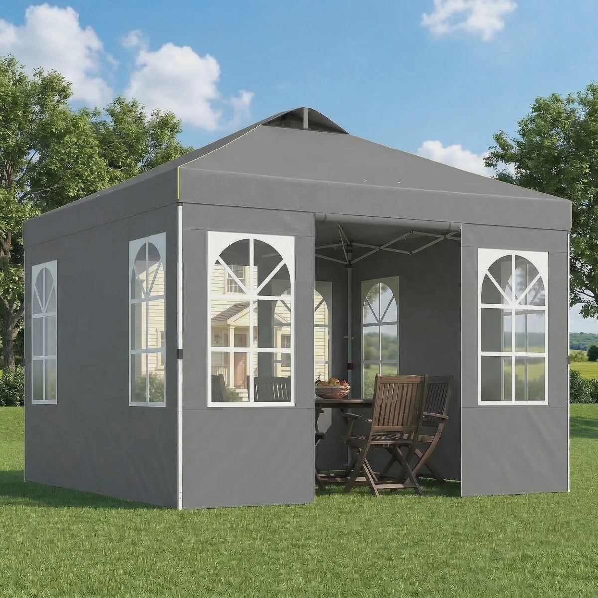 Outsunny Pop-Up Partytent 3x3m met Verstelbare Hoogte en Afneembare Zijwanden