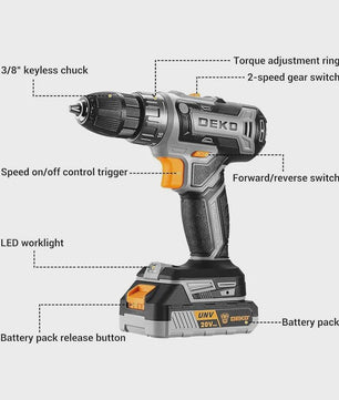 DEKO 20V Accuboormachine Set met Batterij en Lader - Krachtig en Veelzijdig