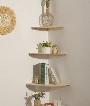 Set van 3 Houten Hoekplanken - Drijvende Wandplanken met Golvende Rand